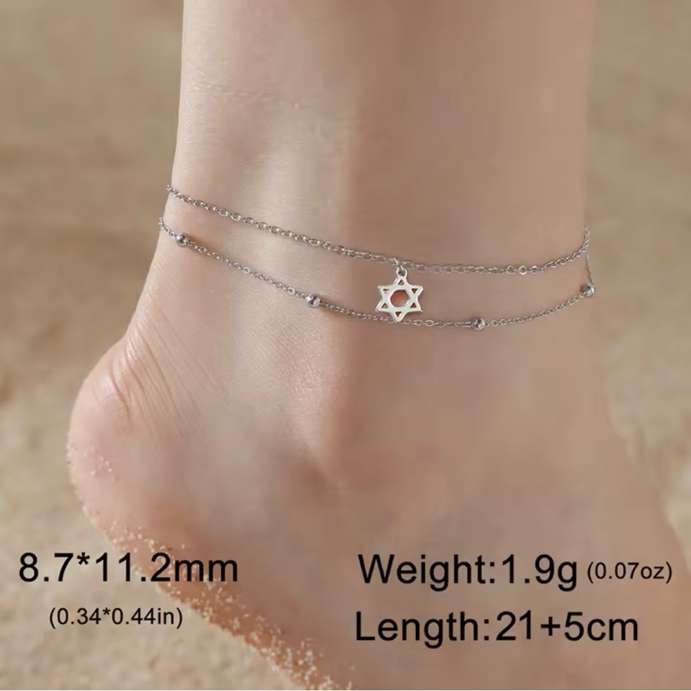 Silver stainless steel Star of David Charm Anklet!
